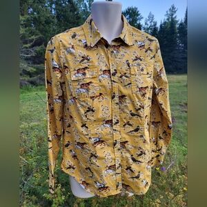 "Dogs + Pheasant" Van Heusen Mustard Animal Print Button Down Shirt